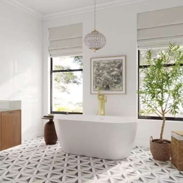 Freestanding Floor Mount Single Handle Bath Tub Filler Faucet with Handheld Shower in Brushed Gold