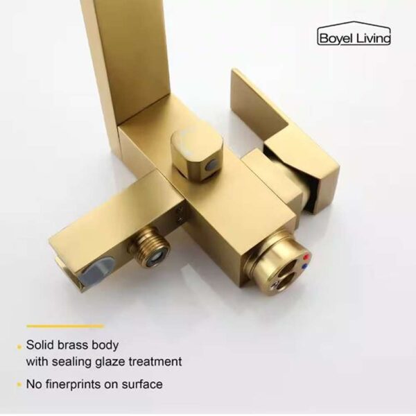 Freestanding Floor Mount Single Handle Bath Tub Filler Faucet with Handheld Shower in Brushed Gold