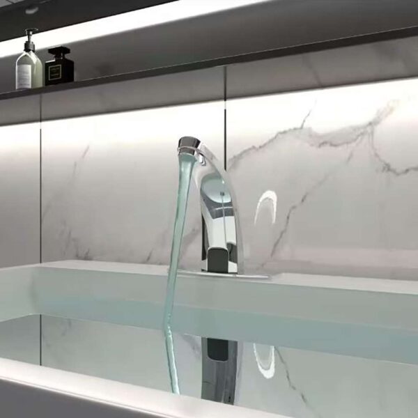Automatic Sensor Touchless Bathroom Sink Faucet With Deck Plate In Polished Chrome